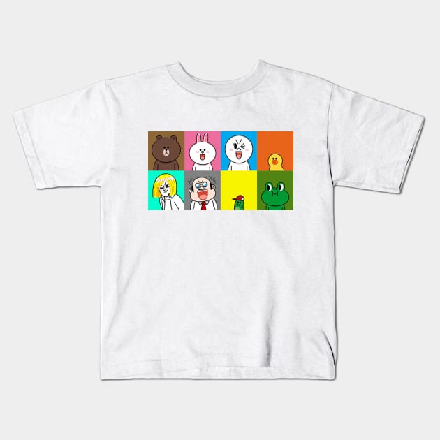 Line Friends Collage Kids T-Shirt by spadayeti1992